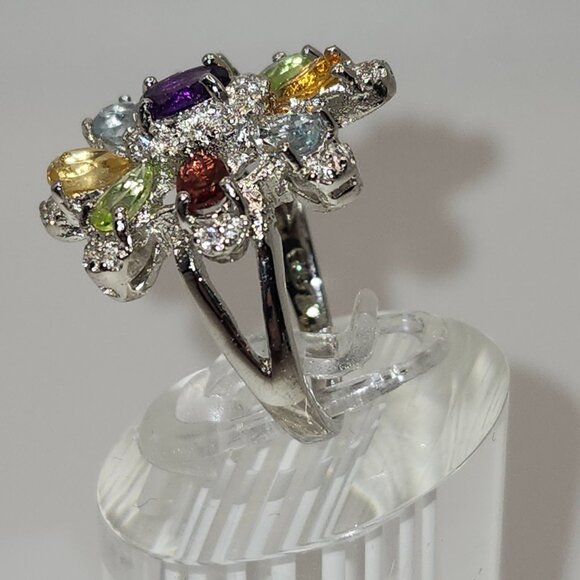 .925 Sterling Silver Floral Amethyst/Peridot/Garnet/Citrine Ring Sz 6 Value $615 - Picture 2 of 7